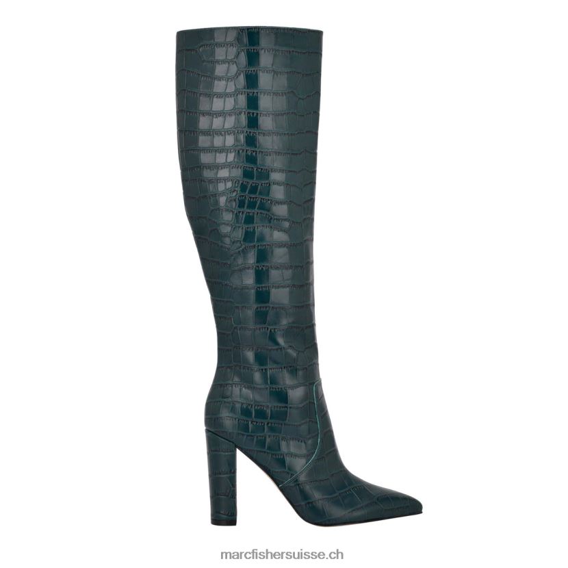 femmes Marc Fisher botte à talon giancarlo 084JBX163 cuir embossé croco bleu sarcelle