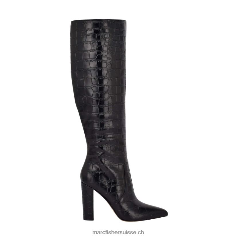 femmes Marc Fisher botte à talon giancarlo 084JBX165 cuir embossé croco noir