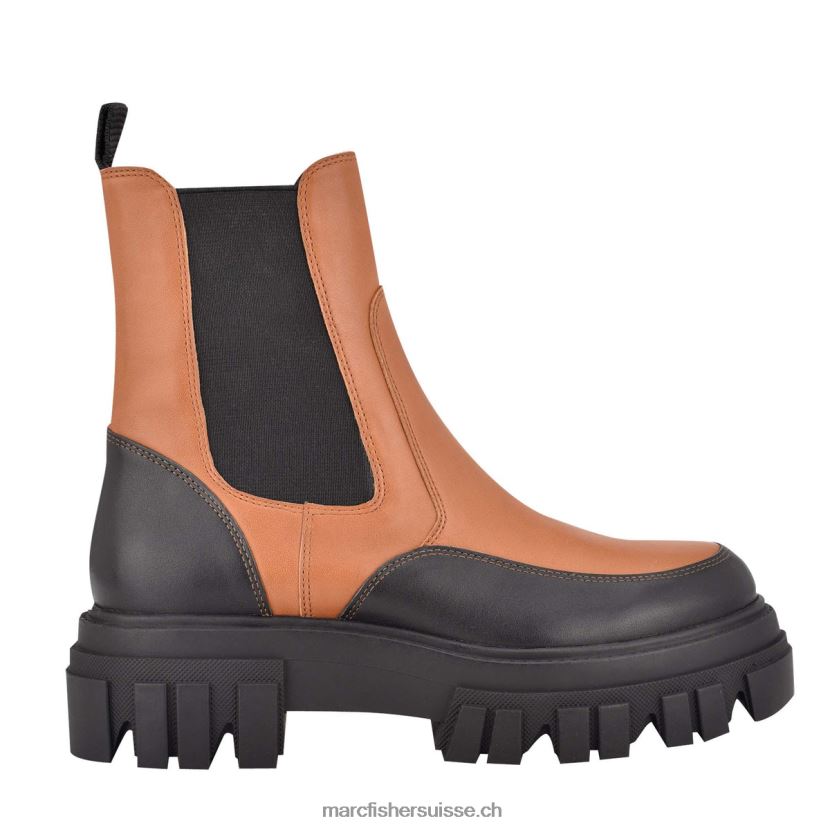 femmes Marc Fisher morgan bottillon à semelle luge 084JBX14 cuir cognac