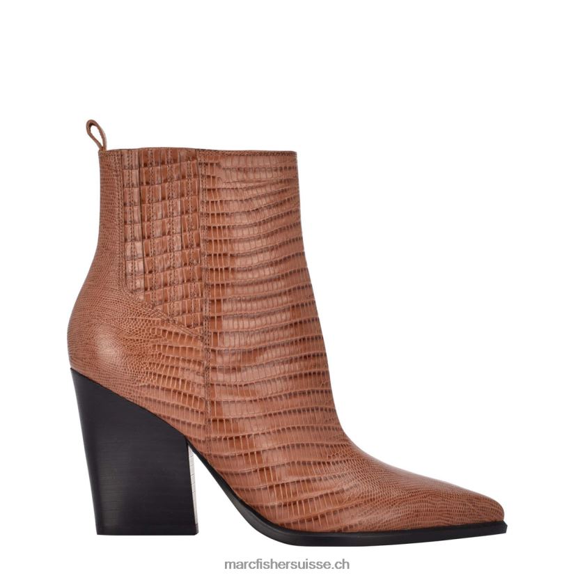 femmes Marc Fisher bottillon western à talons mariel 084JBX32 cuir embossé croco marron