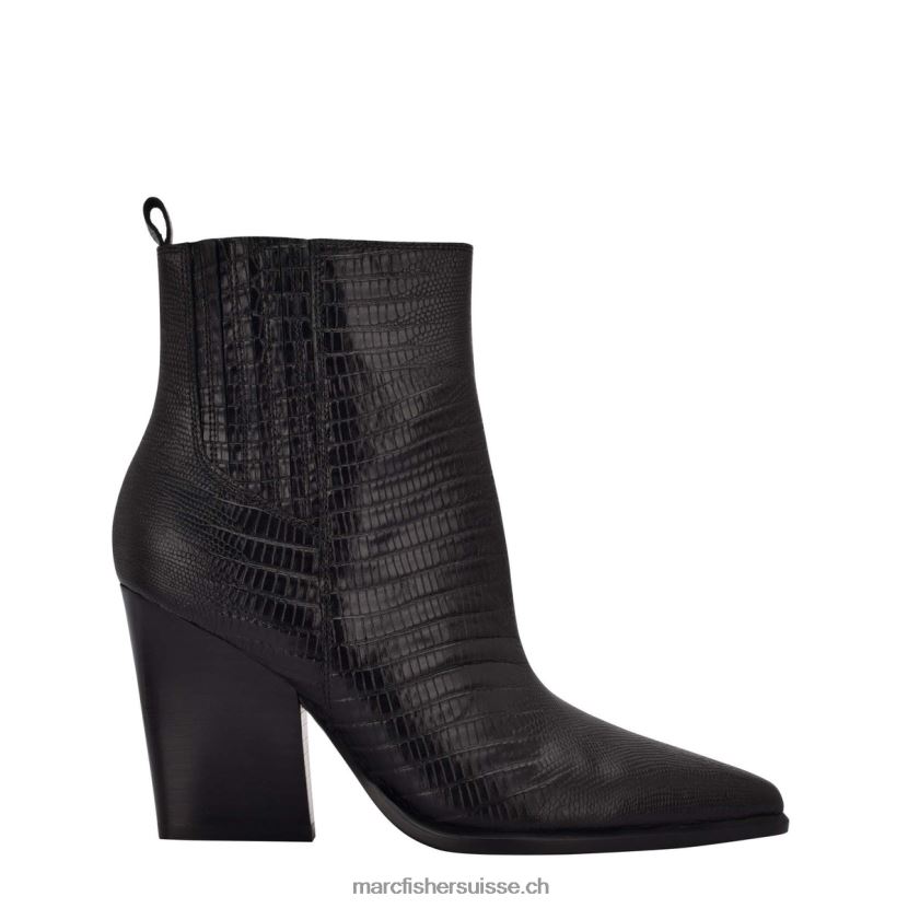 femmes Marc Fisher bottillon western à talons mariel 084JBX53 cuir embossé croco noir