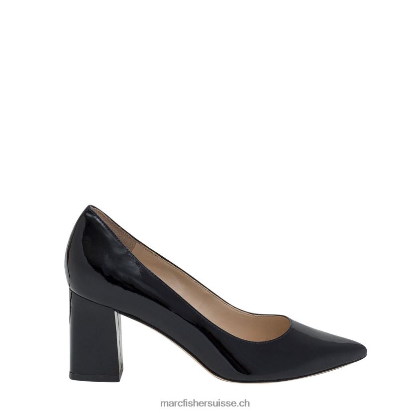 femmes Marc Fisher escarpin à bout pointu et talon bloc zala 084JBX601 cuir verni noir